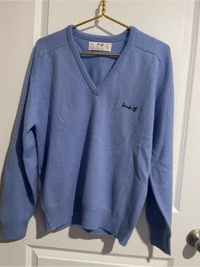 Pringle of Scotland Mens M wool Light Blue V-Neck Sweater 22P-P 25L GrandpaCore